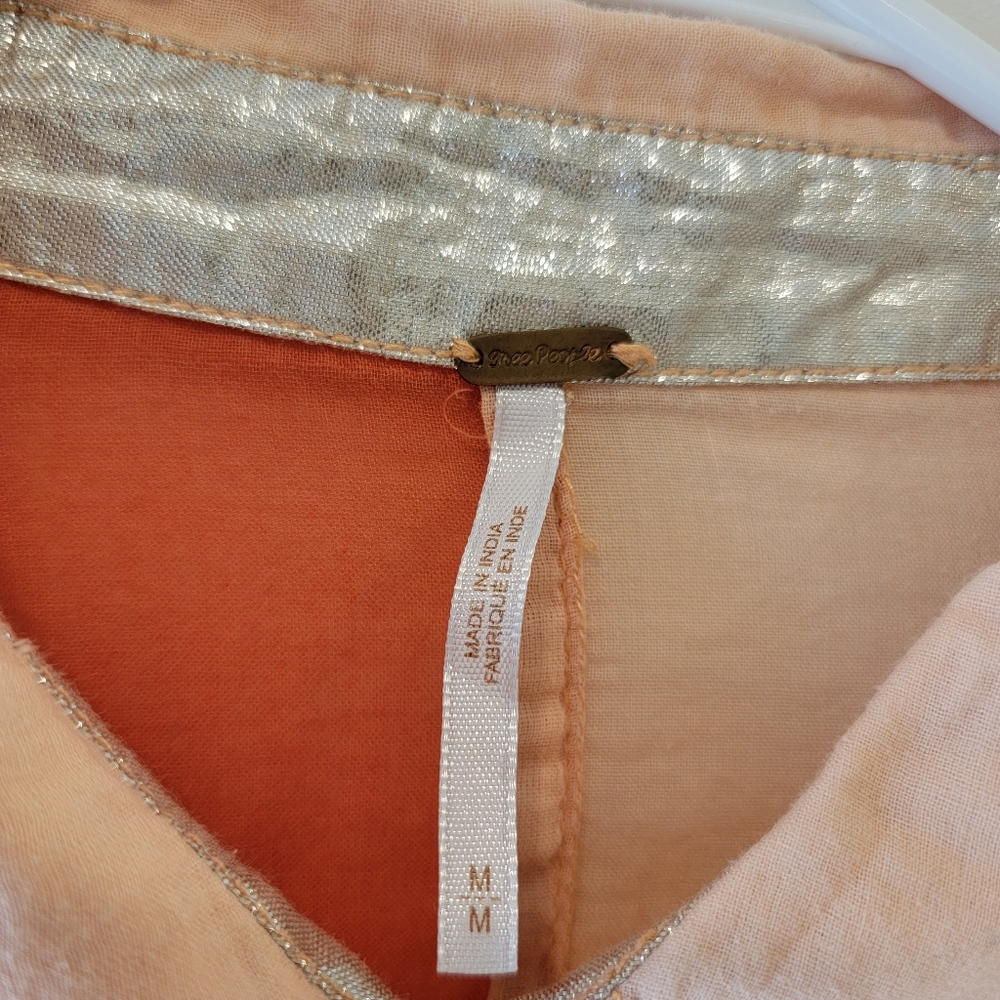 Free People Sunburst Colorblock Long Sleeve 100% Cotton Shirt Medium - Picture 2 of 4